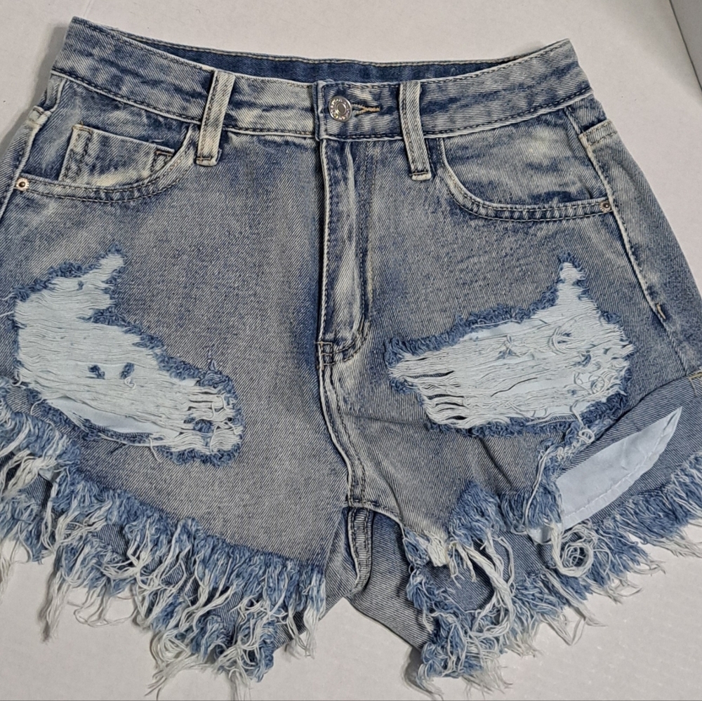 SHEIN Light Blue Distressed Jean Shorts
